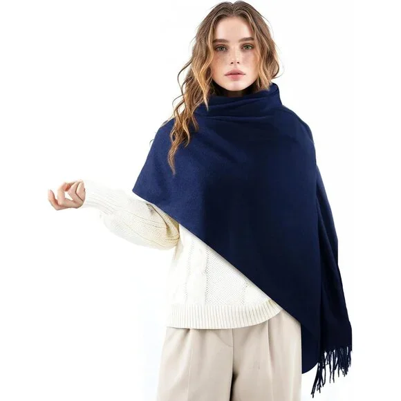 Women's Blue Winter Scarf Classic Pashmina Shawls and Wraps Cashmere Scarves - Picture 2 of 7